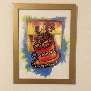 Print from Original Coffee Cup Acrylic Painting on Lightweight 9 X 12 inch Frame